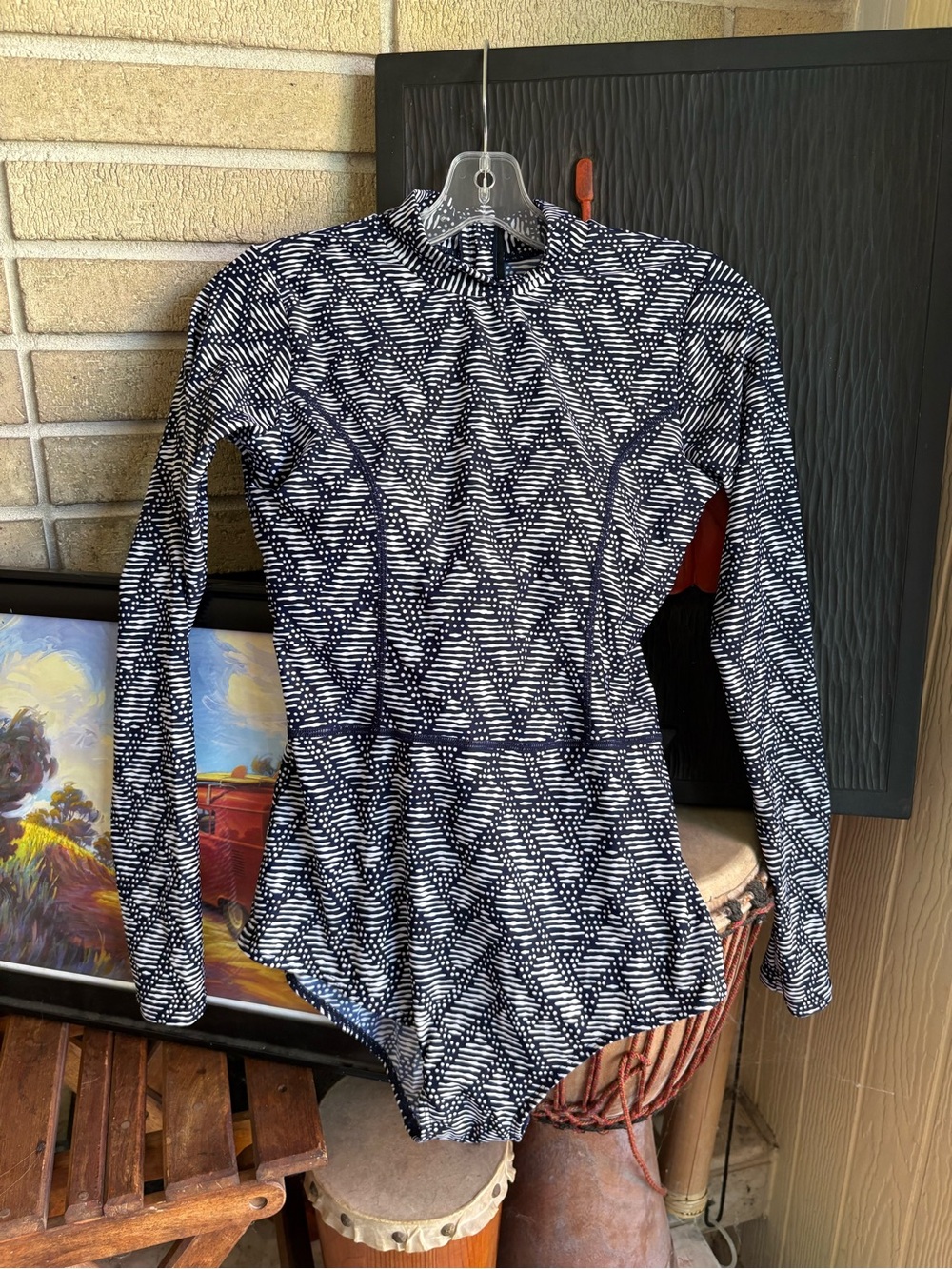 NWT Long Sleeve One-Piece Swim Suit in Blue/White - Women Swim Padded - Picture 10 of 11